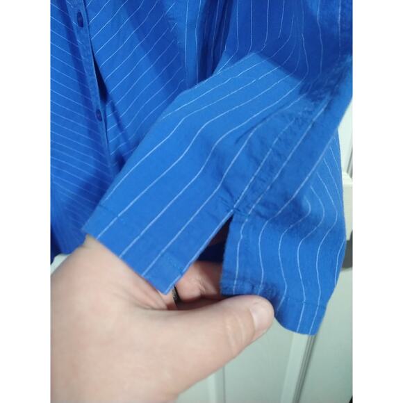 Avenue Woman 18/20 Shirt Blue Striped Classic Collared Button 3/4 Sleeve - Picture 5 of 8